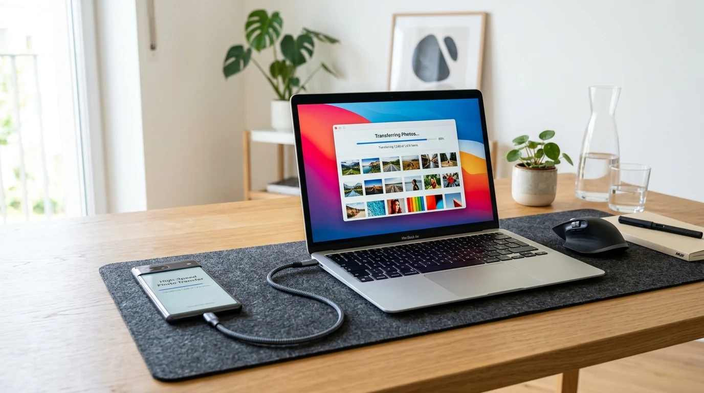 Připojení telefonu přes USB kabel k notebooku a stahování fotek