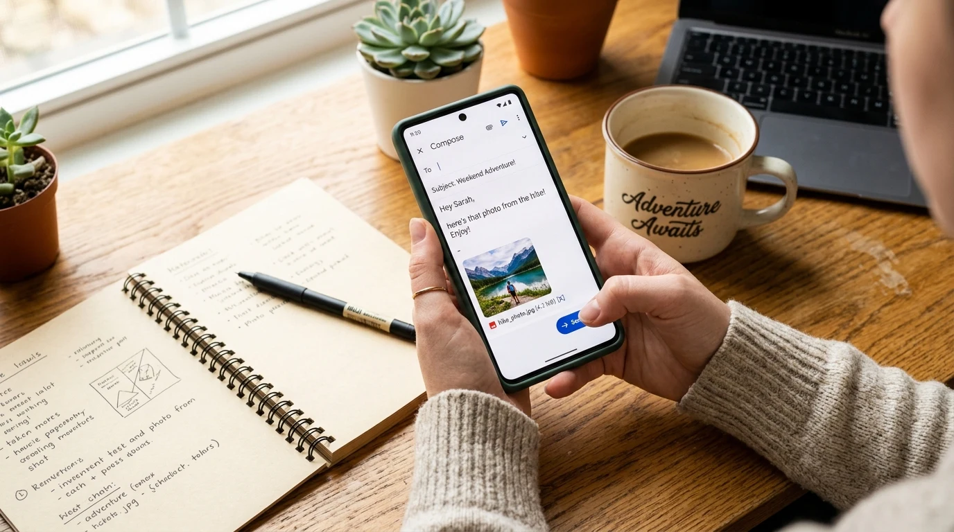 Odesílání fotografické přílohy přes mobilní e-mailovou aplikaci na smartphonu
