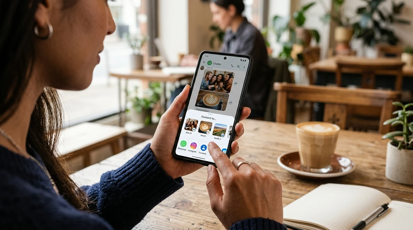 Přeposílání fotografické zprávy z aplikace WhatsApp na e-mail v kavárně